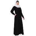 Zipper Front open pleated abaya with lace work- Black